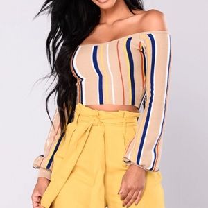 Fashion Nova Striped Cropped Peasant Sweater